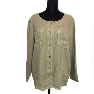 Fenini 100% Linen Sage Green Button Down  Women's Size XS